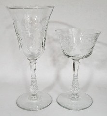 SET of 12 Vintage 20th C Etched 6x Wine & 6x Cocktail CRYSTAL Goblet GLASSES