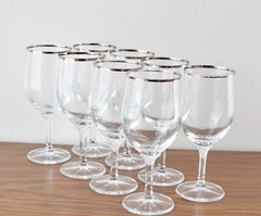 Set Of 8 Silver Rimmed Wine Glasses 6-1/2 » Tall 8 fl oz