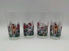 Vtg Luminarc D’Arques Dublin Christmas Village Highball Glasses Set of 4 Snowy