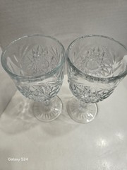 Vintage Set Of (2) LIBBEY HOBSTAR Pressed Glass Water/ Wine Goblets- 12 Oz