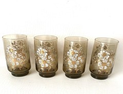 4 Vintage Dominion Retro St Claire Floral Smoked Drinking Glasses Barware