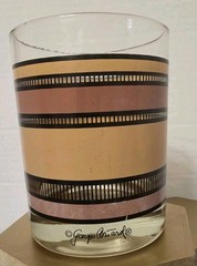 Vnt 1960’s-70’s Georges Briard Signed 4″ Striped Tan&Mauve Bands Highball Glass