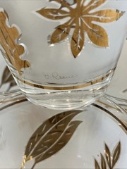 Set Of 4 G. Reeves For Libbey Lowball Whisky MCM Frosted Glasses Gold Leaf EXC