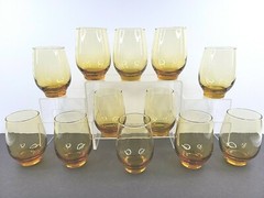 12 Libbey Tempo Amber Glass 4.5″ Tumblers Set Vintage 10 Oz Mid Century Glasses