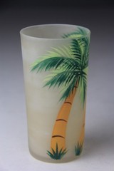 Set of 4 Vintage MCM Hi-Ball Drink Glasses w/ Hand Painted Palm Trees