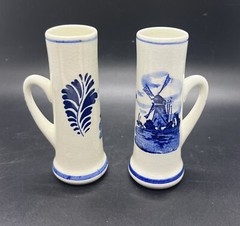 Vintage Delfts Holland Blue & White Ceramic Liquor Mugs, Set of two Shooter Mugs