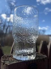 2 Indiana Glass Co Crystal Ice Textured Glass Low Ball Set 1960s MCM 5”