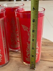 Culver Glass Mid-Century Red & Gold Thai Goddess Highball Glasses, set of 3, EUC