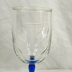 Vintage Clear Crystal Wine Glasses Blue Stem Gold Rim Set 4 Elegant Water Goblet