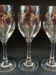 5 – VINTAGE WINE GLASS GOLD GRAPES LEAF ITALY HAND CRAFTED STEMWARE GRAPEVINE
