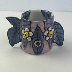 Ashley Bevington Studio Pottery Tumbler Wine Cup Artisan Handmade Floral Puppy