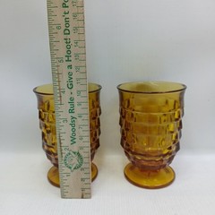 Set of 2 Vtg Indiana Glass Amber Whitehall Cubist Footed 8 oz Glasses 3 3/4″