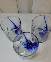 3-Libbey? Cobalt Blue Ribbon & Clear Rocks Glasses 4” Dimpled Finger Grips