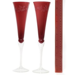Lenox Holiday Champagne Flutes Ruby Red Gems Crystal Set of 2 11″ Etched