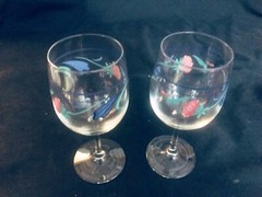 LENOX POPPIES ON BLUE SET OF 2 GLASS GOBLETS 10 OZS EX.CONDITION