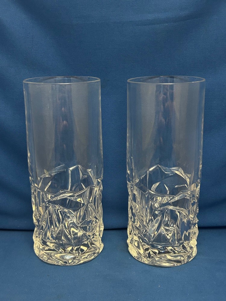 TIFFANY & CO. CRYSTAL, ROCK CUT- PAIR OF HIGHBALL GLASSES 6.5» GREAT CONDITION