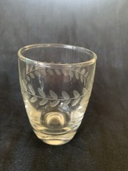 Vintage Shot Glass Jigger Clear with Laurel Leaf Etched in Ring Around