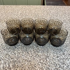 VINTAGE Libbey Prado Bronze Glassware Embossed Scroll Swirl Old Fashioned – 8 PC