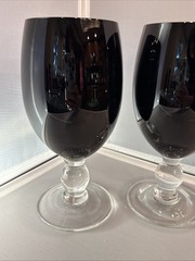 Black Wine Glass or Water Goblets w/ Clear Ball Stem Set 2, 16 oz Dk Red W/ Lite