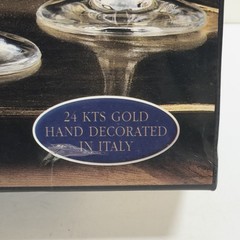 Vintage Cellini Crystal Wine Glasses 24K Gold Rim Hand Decorated Italy Set of 4