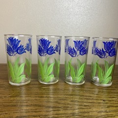 Vintage MCM Tulip Pattern Glasses 4 Anchor Hocking Federal Glass Set