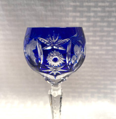 NACHTMANN TRAUBE SHERRY GLASS 5 1/2″ COBALT BLUE CUT TO CLEAR CRYSTAL BOHEMIAN