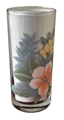 Set of Three Floral Glassware Tumblers with Peach and Yellow Flowers 5″ Vintage