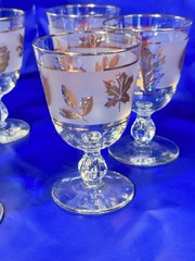 Set of 6 Vintage Libby Frosted Water Goblets with Gold Leaves And Gold Rim