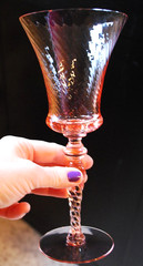 Vtg Set 5 TIFFIN FRANCISCAN Water Goblet Glasses PINK SWIRL OPTIC 8.75″ 15022