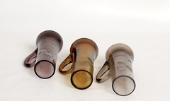 Etched Cordial Glasses Set 3 Hand Blown Amber Green Amethyst Applied Handles