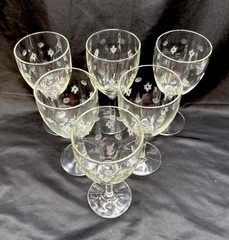 Standard Glass Co Criss Cross Etched Water Goblets Set 6 VNTG 6.75″ Wine Glass