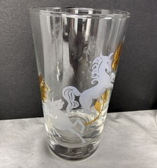 1 MCM Libbey Prancing Colts High Ball Glass 24K Gold Dancing Horses Unicorn EUC