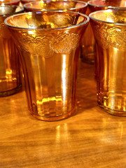 Hazel Atlas Set of 10 Juice Glasses Pattern Fruitful (Marigold Carnival)