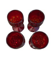 Set of 4 Vintage Mid-Century Viking Glass «Georgian Ruby» Red Goblets- Glows