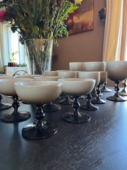 Vintage MCM CARLO MORETTI SMOKY TAUPE WHITE CASED GLASSES SET OF 12