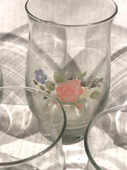 Tea Rose Glass Tumblers 8 OZ & 14 OZ Tulip Style Libbey Pfaltzgraff Set Of 7