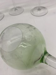 Vintage Etched Green Tint Wine Glasses X5 1930