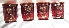 Imperial glass IG Carnival Glass Tumbler Field Flower Pattern Red Iridescent