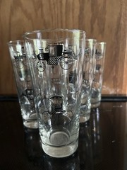 Libbey Vintage Black & Gold 1950’s “Horseless Carriage” Glasses and Bowls EUC