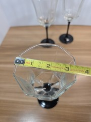 Set Of 3 Luminarc France Black Stem Octime Wine Goblets 8- 1/4” Glass Octagon