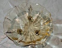 VTG Fostoria Baroque Topaz Yellow Glass Three Footed Nut Trinket Candy Dish Bowl