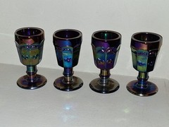 4 Vintage Fenton Cherry Blossom Carnival Glass MINI Cups 2.25″ Iridescent