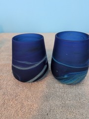 Set of 2 Blue Phoenician glass tumblers originating from Hebron.