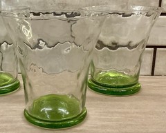 Set Of 4- 12oz Vintage Green Glass Tumblers Thumbprint /Optic Dot 4 1/2” Tall
