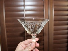 Vintage Etched Crystal Martini Glasses Set of 6 Art Deco Geometric 1940s 50s