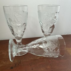 Set of 3 Vintage Arcoroc France Clear Molded Embossed Fruit Design Goblets