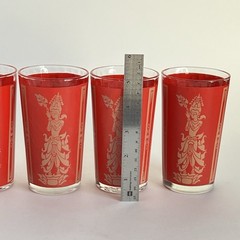 4 Vintage Culver Red Gold Siam Thai Goddess Tumbler Drinking Glasses MCM 5”