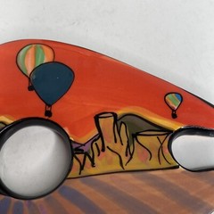 Kelly Jo Pottery WINE CADDY Albuquerque New Mexico Balloon Festival Design NM