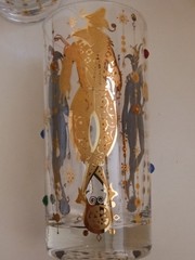 Vintage Culver Mardi Gras Jester Glasses 22K Gold Jeweled Harlequin Set of 4