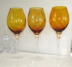 3 UNION STREET GLASS OPTIC SIENNA AMBER LARGE BORDEAUX WINE GLASSES MINT